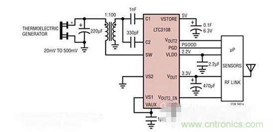 LTC3108 電源芯片優(yōu)化用于從熱電設(shè)備收集能量。
