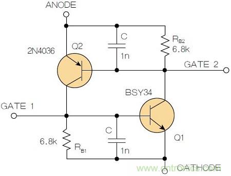 圖2：增加兩個(gè)電容值為1nF的SMD陶瓷電容器后，可以在ΔV達(dá)到10V的情況下防止導(dǎo)通。