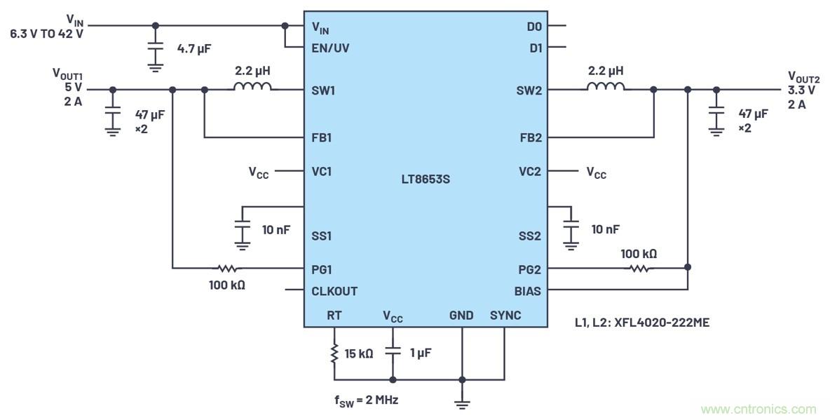 具有6.2 µA靜態(tài)電流的雙通道、42 V、2 A、單片、同步降壓型Silent Switcher 2穩(wěn)壓器