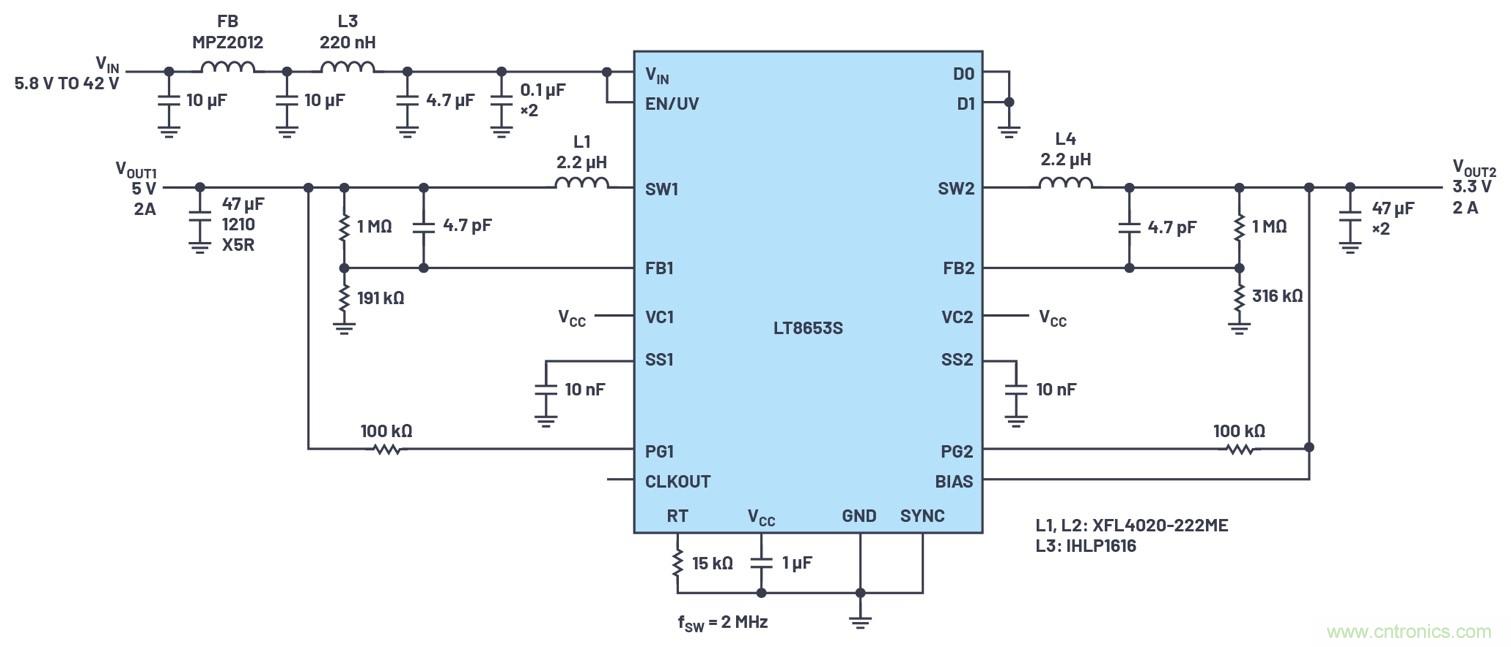 具有6.2 µA靜態(tài)電流的雙通道、42 V、2 A、單片、同步降壓型Silent Switcher 2穩(wěn)壓器