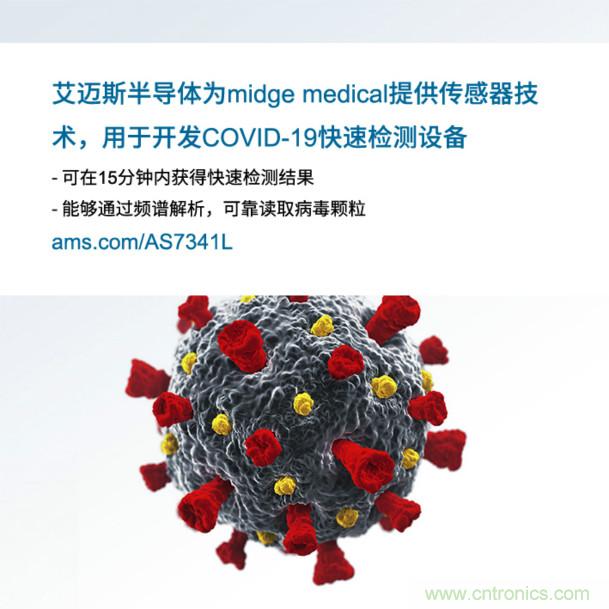 艾邁斯為midge medical提供傳感器技術(shù)，用于開發(fā)COVID-19快速檢測設(shè)備